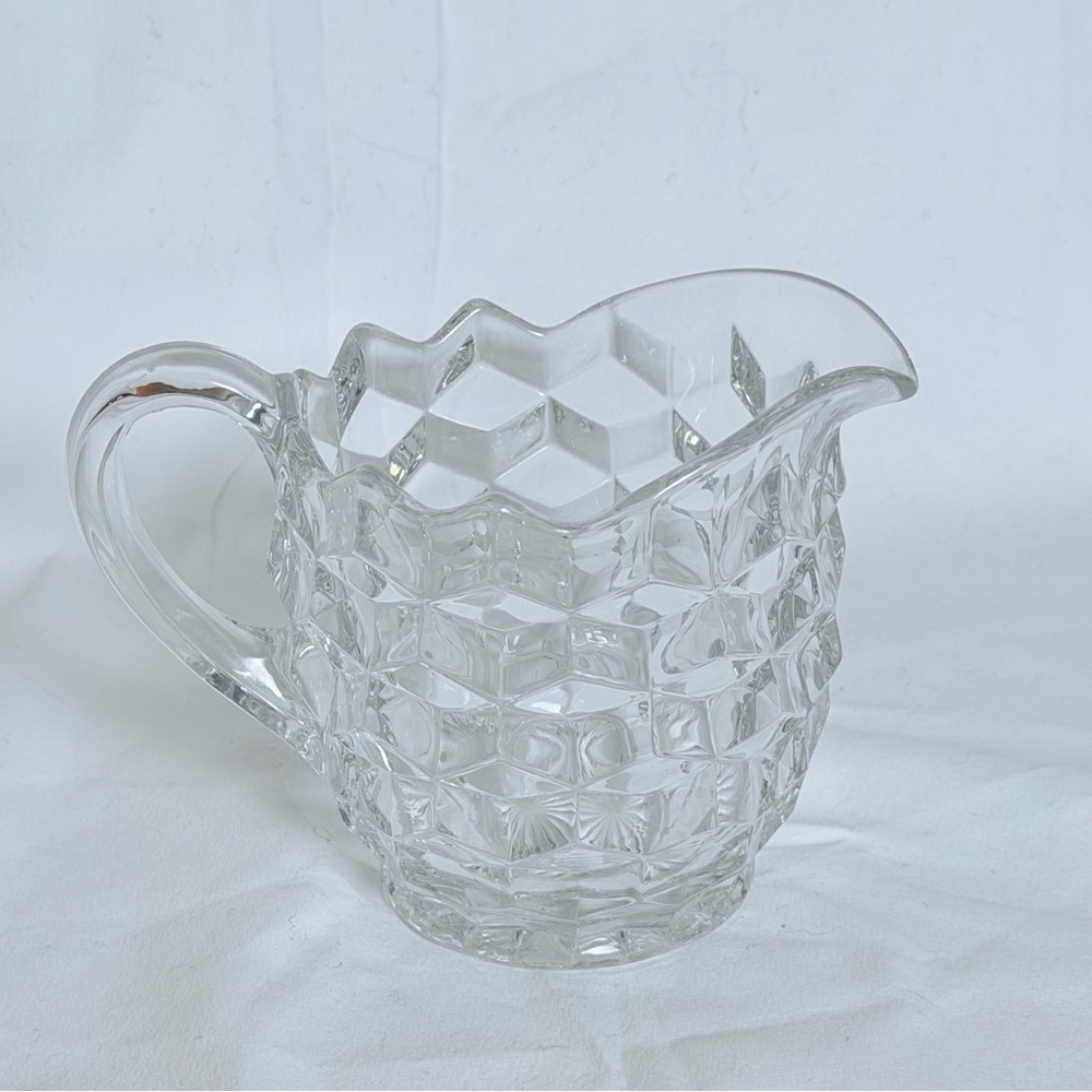 Vintage Cut Glass Pitcher | Diamond Pattern Pressed Glass Serving Pitcher